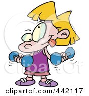Poster, Art Print Of Cartoon Little Girl Lifting Dumbbells