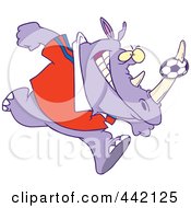 Poster, Art Print Of Cartoon Rhino With A Soccer Ball On His Horn