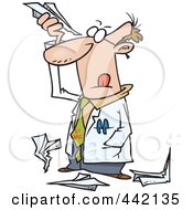 Royalty Free RF Clip Art Illustration Of A Cartoon Scientist Researching Paper Airplanes by toonaday
