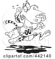 Royalty Free RF Clip Art Illustration Of A Cartoon Black And White Outline Design Of A Retreating Tiger by toonaday