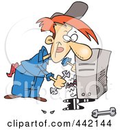 Poster, Art Print Of Cartoon Computer Repair Man Working On Wires