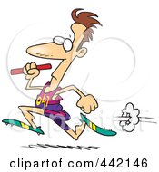 Cartoon Man Running A Relay With A Baton