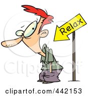 Royalty Free RF Clip Art Illustration Of A Cartoon Relax Arrow Pointing At A Man