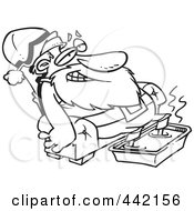 Poster, Art Print Of Cartoon Black And White Outline Design Of Santa Relaxing With A Foot Bath