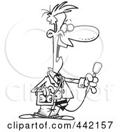 Royalty Free RF Clip Art Illustration Of A Cartoon Black And White Outline Design Of A News Reporter Holding A Microphone by toonaday