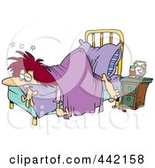 Cartoon Restless Woman Laying At The Foot Of Her Bed