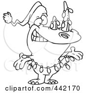 Royalty Free RF Clip Art Illustration Of A Cartoon Black And White Outline Design Of A Santa Rhino
