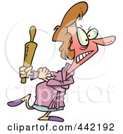 Cartoon Mad Woman Carrying A Rolling Pin