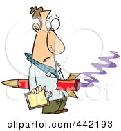 Royalty Free RF Clip Art Illustration Of A Cartoon Rocket Through A Mans Stomach by toonaday