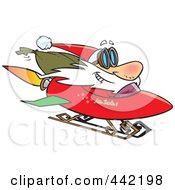 Royalty Free RF Clip Art Illustration Of A Cartoon Santa On A Rocket Sled