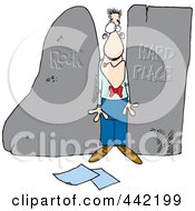 Royalty Free RF Clip Art Illustration Of A Cartoon Man Stuck Between A Rock And A Hard Place