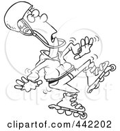 Royalty Free RF Clip Art Illustration Of A Cartoon Black And White Outline Design Of A Man Roller Blading by toonaday
