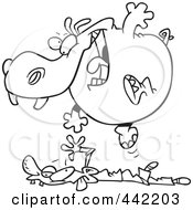 Poster, Art Print Of Cartoon Black And White Outline Design Of A Hippo Pouncing On A Man