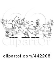 Poster, Art Print Of Cartoon Black And White Outline Design Of A Group Of People Running Into Each Other