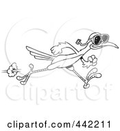 Poster, Art Print Of Cartoon Black And White Outline Design Of A Roadrunner Wearing Goggles