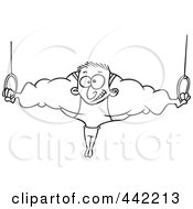 Royalty Free RF Clip Art Illustration Of A Cartoon Black And White Outline Design Of A Strong Olympic Man On The Rings