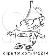 Royalty Free RF Clip Art Illustration Of A Cartoon Black And White Outline Design Of A Kid Dressed As A Robot