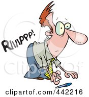 Royalty Free RF Clip Art Illustration Of A Cartoon Businessman Ripping His Pants To Pick Up A Pen