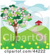 Clipart Illustration Of A Blossoming Tree Near A House In The Spring by kaycee #COLLC44222-0112