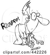 Royalty Free RF Clip Art Illustration Of A Cartoon Black And White Outline Design Of A Businessman Ripping His Pants To Pick Up A Pen