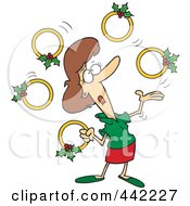 Cartoon Christmas Woman Juggling Five Golden Rings