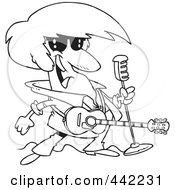 Poster, Art Print Of Cartoon Black And White Outline Design Of A Rocker With A Microphone And Guitar