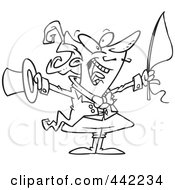 Cartoon Black And White Outline Design Of An Energetic Ringmasater