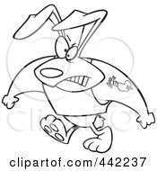 Royalty Free RF Clip Art Illustration Of A Cartoon Black And White Outline Design Of A Rogue Rabbit