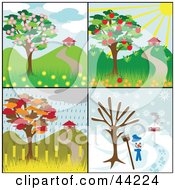 Clipart Illustration Of A Collage Of Four Seasonal Tree Scenes With Homes And Different Weather by kaycee