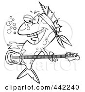 Poster, Art Print Of Cartoon Black And White Outline Design Of A Rocker Fish