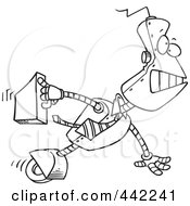 Poster, Art Print Of Cartoon Black And White Outline Design Of A Robot Executive