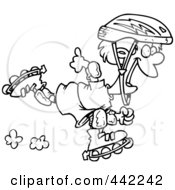 Poster, Art Print Of Cartoon Black And White Outline Design Of A Roller Blading Boy