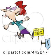 Cartoon Woman Sticking Her Tongue Out And Approaching A Cliff