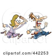 Cartoon Woman Chasing Her Husband With A Rolling Pin