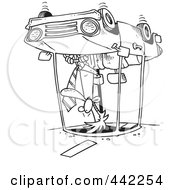 Royalty Free RF Clip Art Illustration Of A Cartoon Black And White Outline Design Of A Man Rolling His Car by toonaday