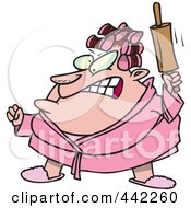 Cartoon Mad Woman Waving A Rolling Pin