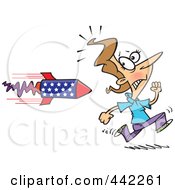 Royalty Free RF Clip Art Illustration Of A Cartoon Woman Running From A Rocket
