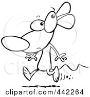 Poster, Art Print Of Cartoon Black And White Outline Design Of A Running Mouse