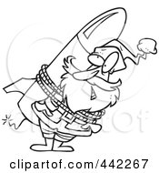 Poster, Art Print Of Cartoon Black And White Outline Design Of Santa Strapped To A Rocket