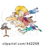Royalty Free RF Clip Art Illustration Of A Cartoon Family Diving For A Ringing Phone by toonaday