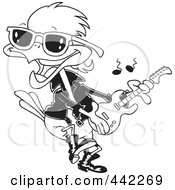 Royalty Free RF Clip Art Illustration Of A Cartoon Black And White Outline Design Of A Rocker Robin