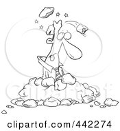 Poster, Art Print Of Cartoon Black And White Outline Design Of A Businessman In A Pile Of Rocks