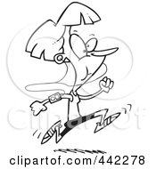 Royalty Free RF Clip Art Illustration Of A Cartoon Black And White Outline Design Of A Runner With An Mp3 Player