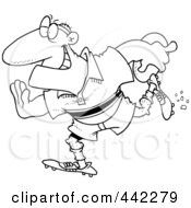 Royalty Free RF Clip Art Illustration Of A Cartoon Black And White Outline Design Of A Rugby Football Player Running by toonaday