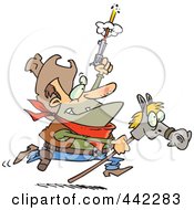 Poster, Art Print Of Cartoon Cowboy Shooting A Gun And Riding A Stick Pony