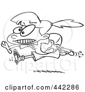 Cartoon Black And White Outline Design Of A Rugby Girl Running With A Ball
