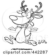 Poster, Art Print Of Cartoon Black And White Outline Design Of A Reindeer Running