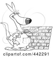 Royalty Free RF Clip Art Illustration Of A Cartoon Black And White Outline Design Of A Mason Kangaroo by toonaday