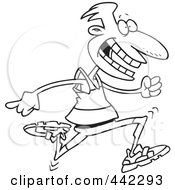 Royalty Free RF Clip Art Illustration Of A Cartoon Black And White Outline Design Of A Male Runner