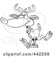 Poster, Art Print Of Cartoon Black And White Outline Design Of A Reindeer Walking